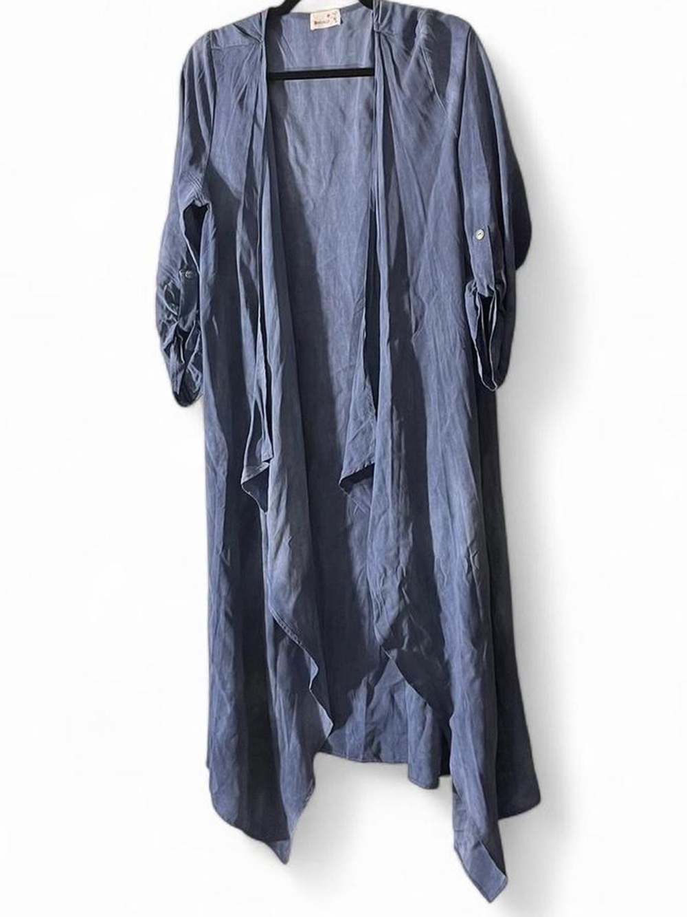 Sadie & Lu | Boho Draped Lightweight Long Kimono Cardigan Layer Dusty Blue